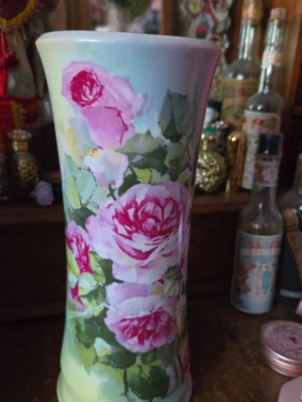 Vintage Pink Rose Vase Pottery Cottagecore Romantic Fairycore